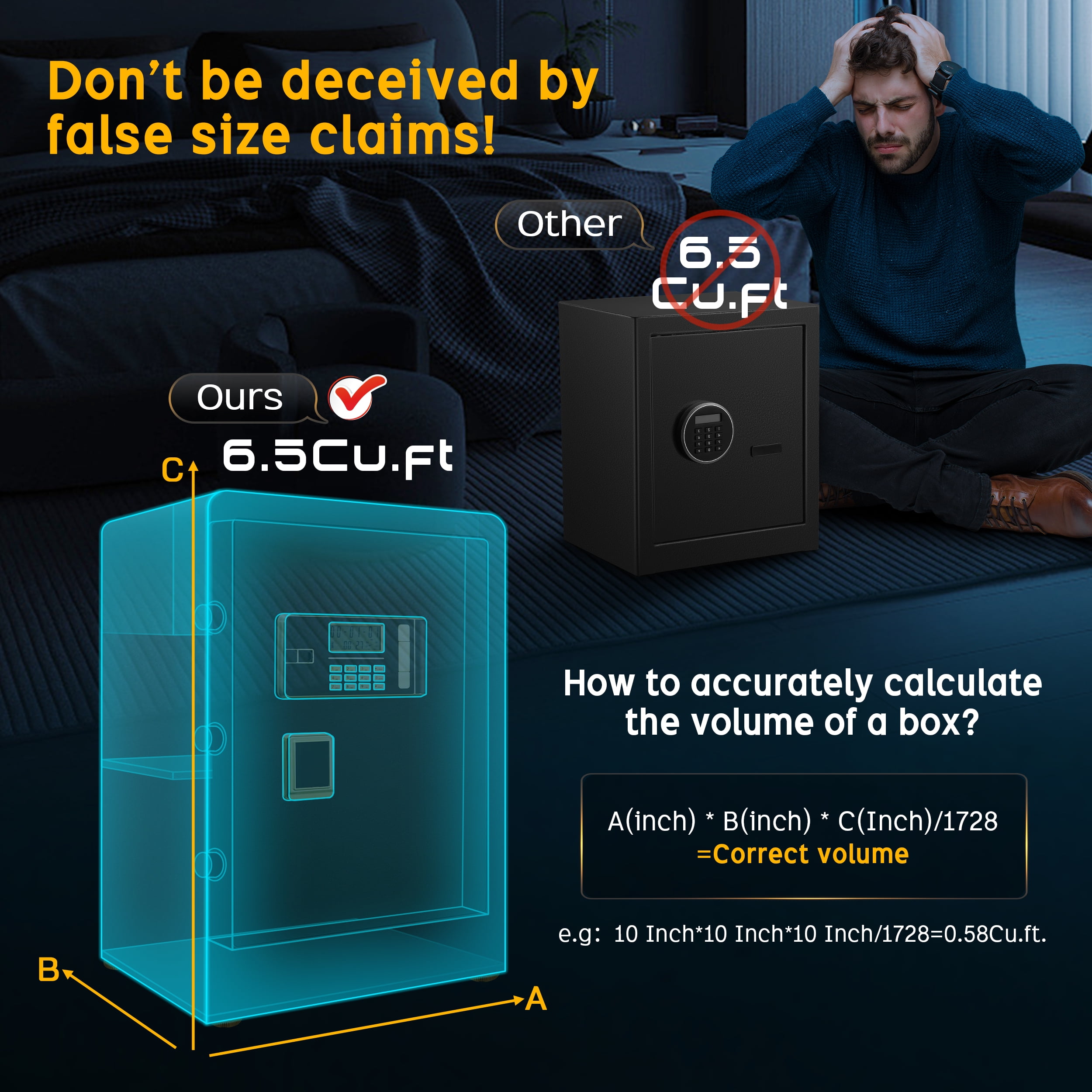 SRWTRCHRY 0.44 Cu.ft. Safes,Fire and Water Resistant Safe Box with Digital Keypad and Alarm System,H 7.87"