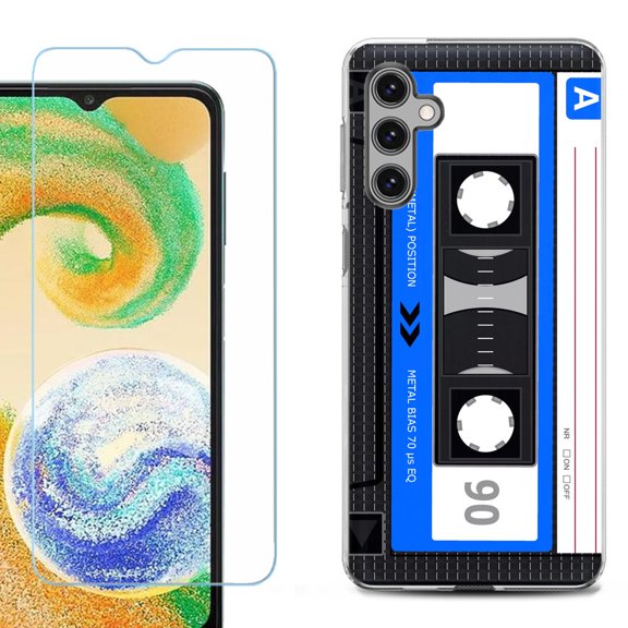 OneToughShield ® for Samsung Galaxy S23 FE Fan Edition, Shockproof Phone Case, with Tempered Glass Screen Protector - Cassette Blue