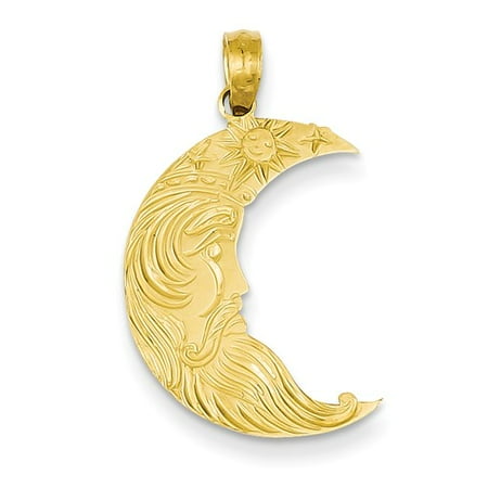14k Yellow Gold Face, Stars, and Sun Half Moon Pendant