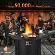 GARTIO 42 Round Propane Fire Pit Table 50,000 BTU Steel Gas Fire Pit with Removable Lid, Cover and Blue Glass Rocks, Outdoor Fireplace Set