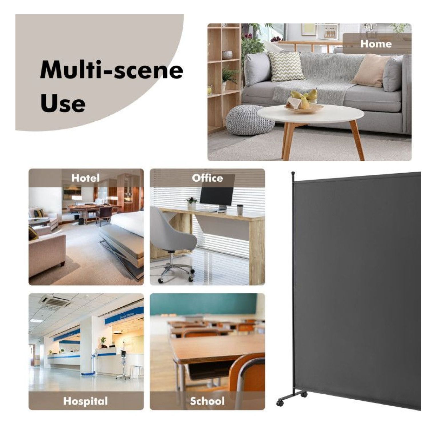 Yunken 6 Ft Single Panel Mobile Room Divider on Wheels, Freestanding Privacy Screen for Bedroom & Living Area