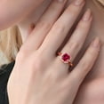 thumbnail image 4 of Gem Stone King 18K Rose Gold Plated Silver Red Created Ruby and White Created Sapphire  Ring for Women (2.60 Cttw, Gemstone July Birthstone, Cushion 8MM, Size 7), 4 of 6
