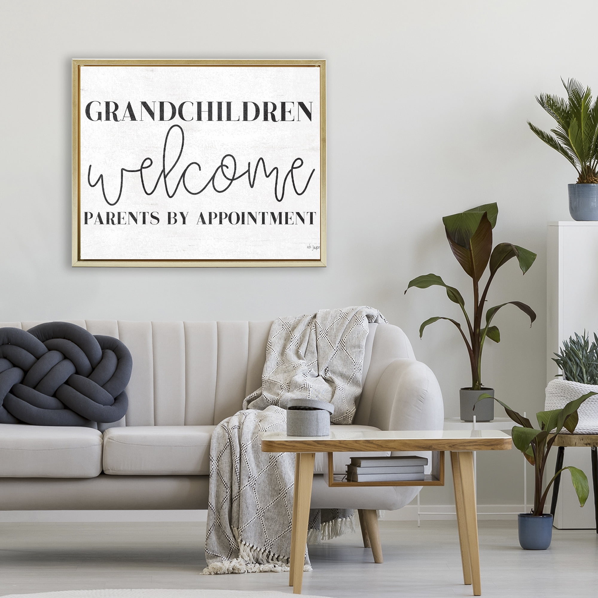 Stupell Industries Grandchildren Welcome Parents by Appointment Gold Framed Floater Canvas Wall Art, design by Jaxn Blvd.