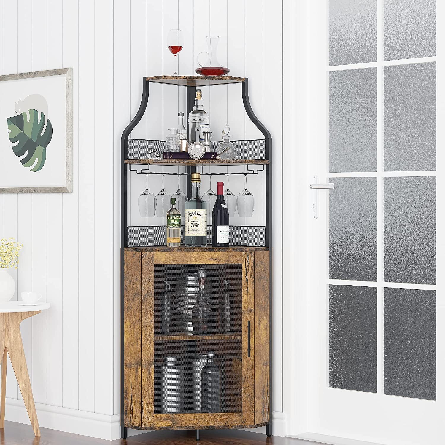 Yartaka Corner Bar Cabine, Wine with Removable Shelves (Retro