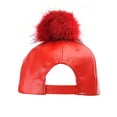 thumbnail image 3 of Unisex Style Faux Fur Pom Pom Snapback Flat Bill Cap Hat - Smooth Red on Red, 3 of 4