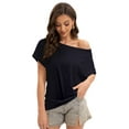 thumbnail image 2 of Womens Summer Off Shoulder Shirts Casual Loose Fit Short Sleeve Tunics Tops, 2 of 6