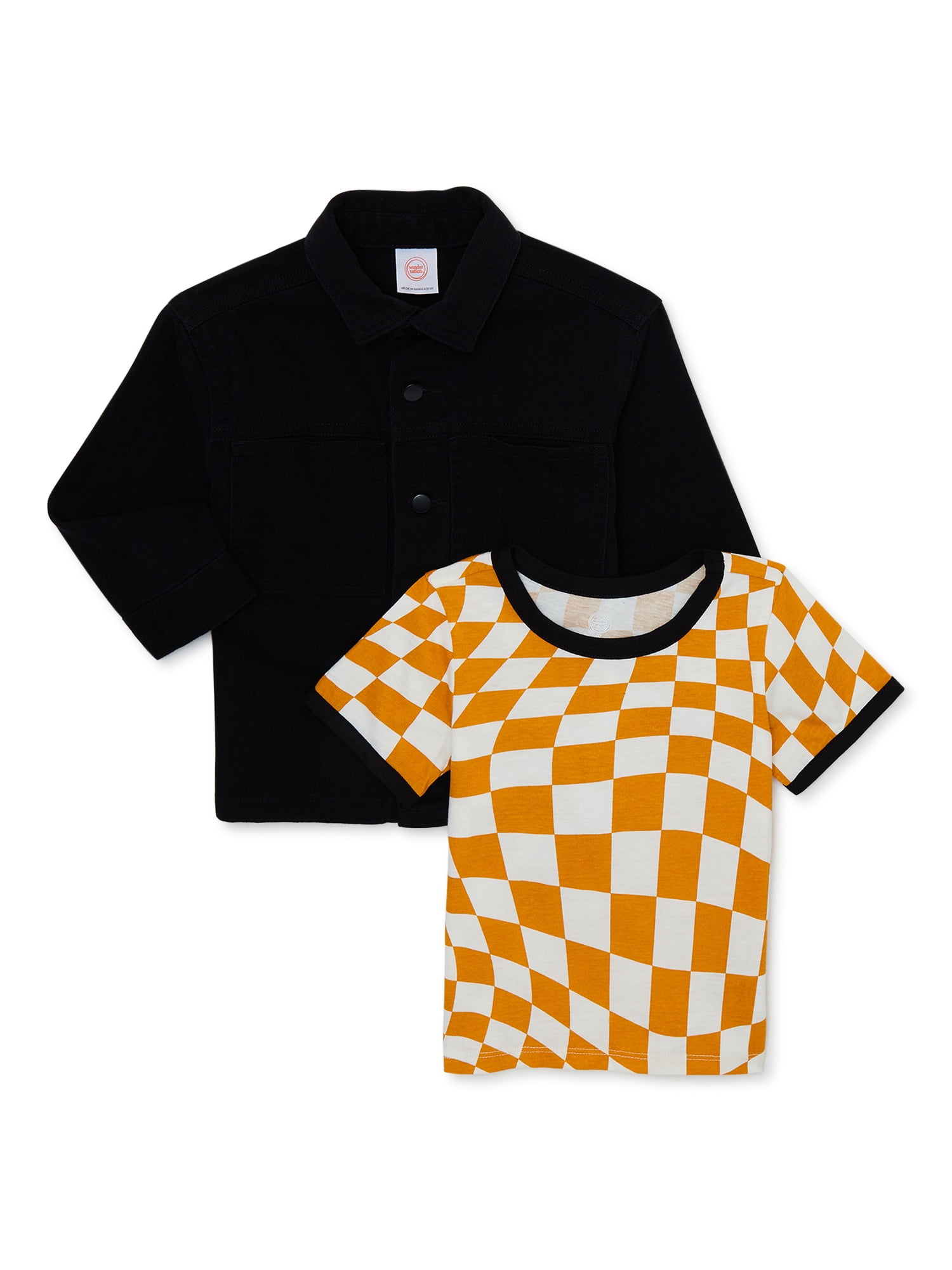 Wonder Nation Baby and Toddler Boy Shirt Jacket and T-Shirt, 2-Piece Set, Sizes 12M-5T