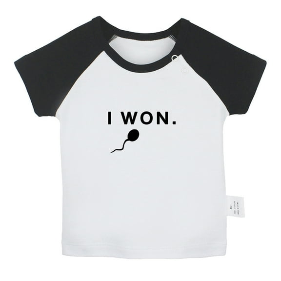 I Won Funny T shirt For Baby, Newborn Babies T-shirts, Infant Tops, 0-24M Kids Graphic Tees Clothing (Short Black Raglan T-shirt, 0-6 Months)