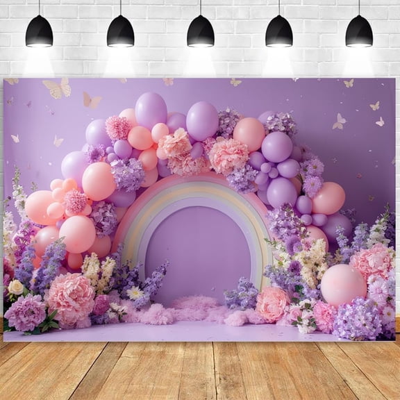 Purple Floral Balloons Arch Backdrop for Girls Birthday Party Cake Smash Decor Photography Background Girl Baby Shower Party Decorations Banner Supplies Photo Booth Props