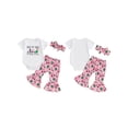 thumbnail image 2 of Michellecmm Newborn Baby Girl Golf Outfit Letters Short Sleeve Romper Golf Cart Print Flare Pants and Headband Set Infant Girl Summer Clothes, 2 of 9