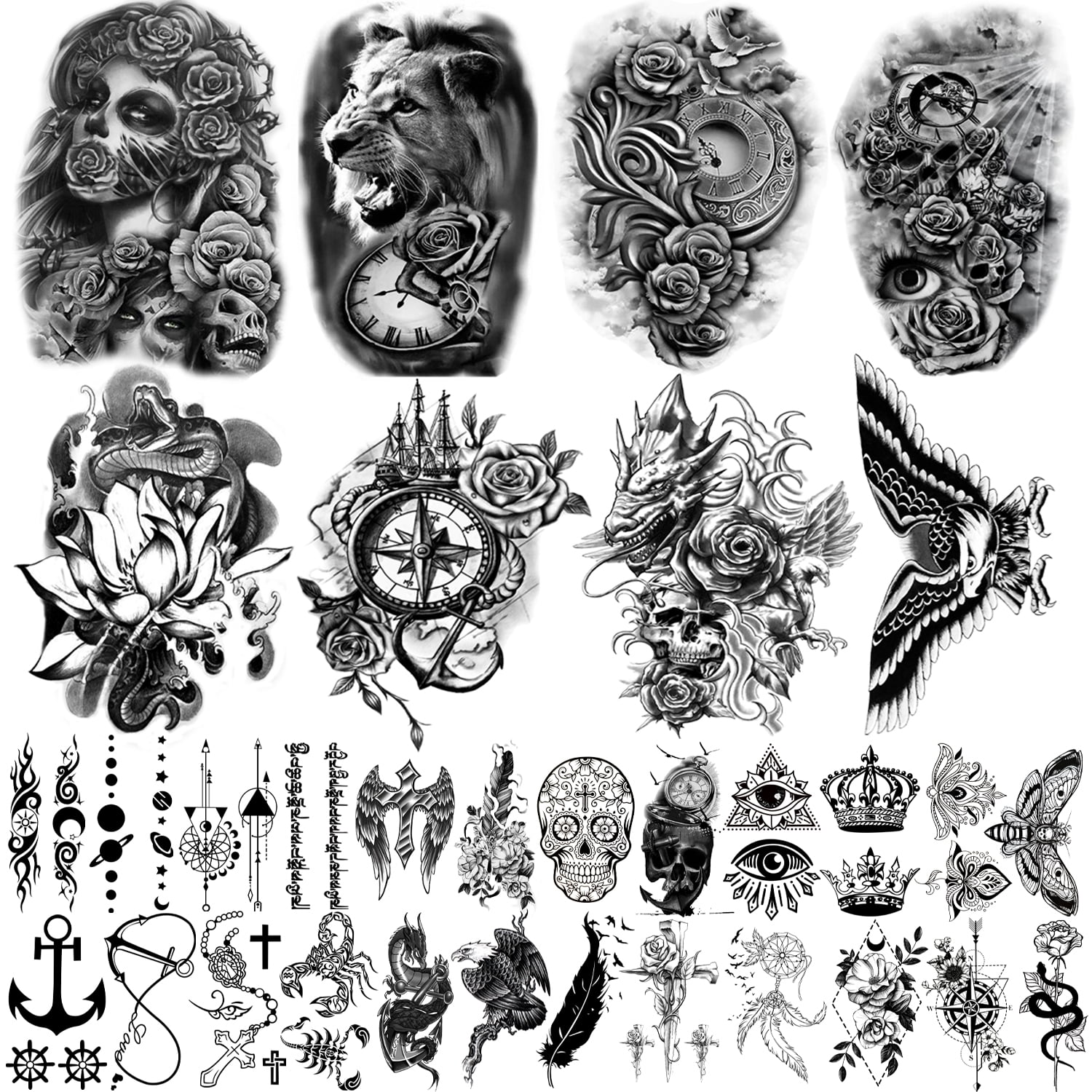Buy Yazhiji 32 Sheets Temporary Tattoos Stickers, 8 Sheets Fake Body ...