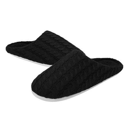 

Men s Memory Foam Slippers with Fuzzy Plush Lining Slip on House Slippers with Indoor Outdoor Anti-Skid Rubber Sole Black