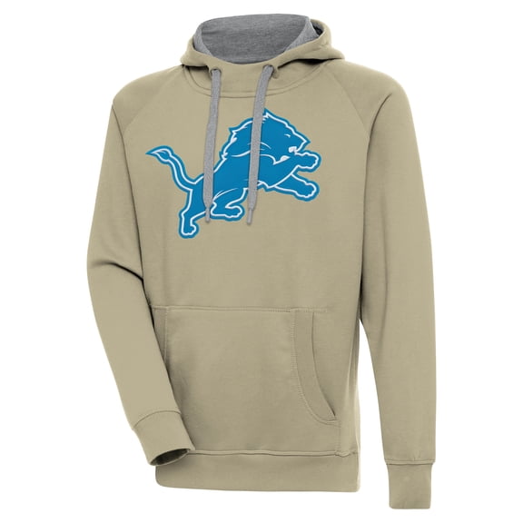 Men's Antigua Khaki Detroit Lions Primary Logo Victory Pullover Hoodie