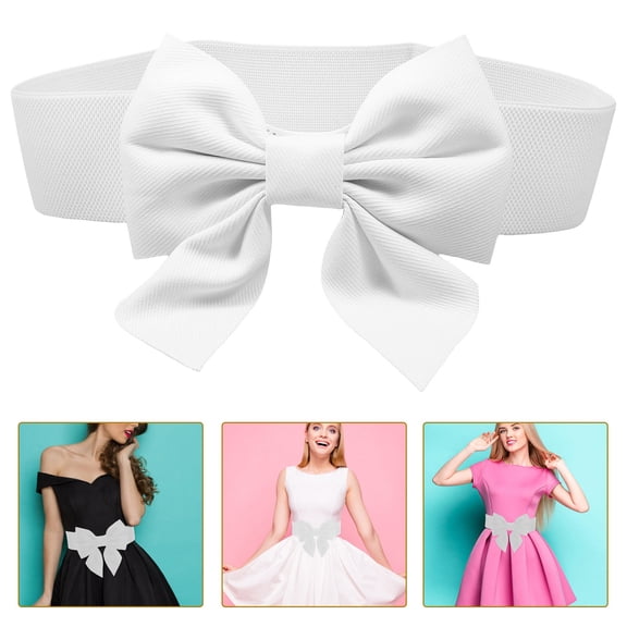 FONDOTIN Stretch Waist Belt for Women Wide Bow Belt 1Set White Cloth Fashion