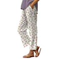 thumbnail image 3 of Women's Casual Pants Women'S Summer Pocket Flower Flower Casual Loose Comfortable Cotton Linen Casual Pants,White Women's Casual Pants XL, 3 of 3