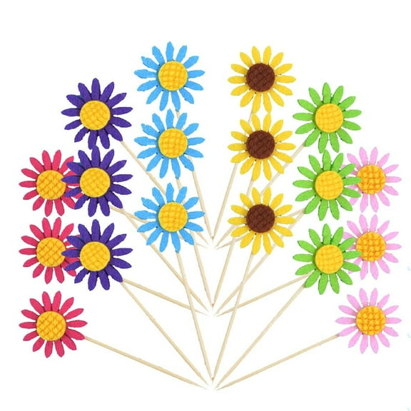 GOOHOCHY Colorful Cloth Sunflower Cake Toppers for Birthday Party Decoration Assorted Color 18 Pieces