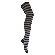 Zebra Stripes Thigh High Tube Leg Warm Socks For Women and Girls in Black with Gray Color