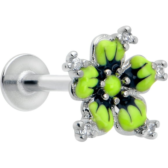 Body Candy Flat Back Cartilage Earring - 16 Gauge 5/16 316L Surgical Steel Green Flower Stud Earring for Cartilage, Conch, Helix, Labret, Tragus, Monroe