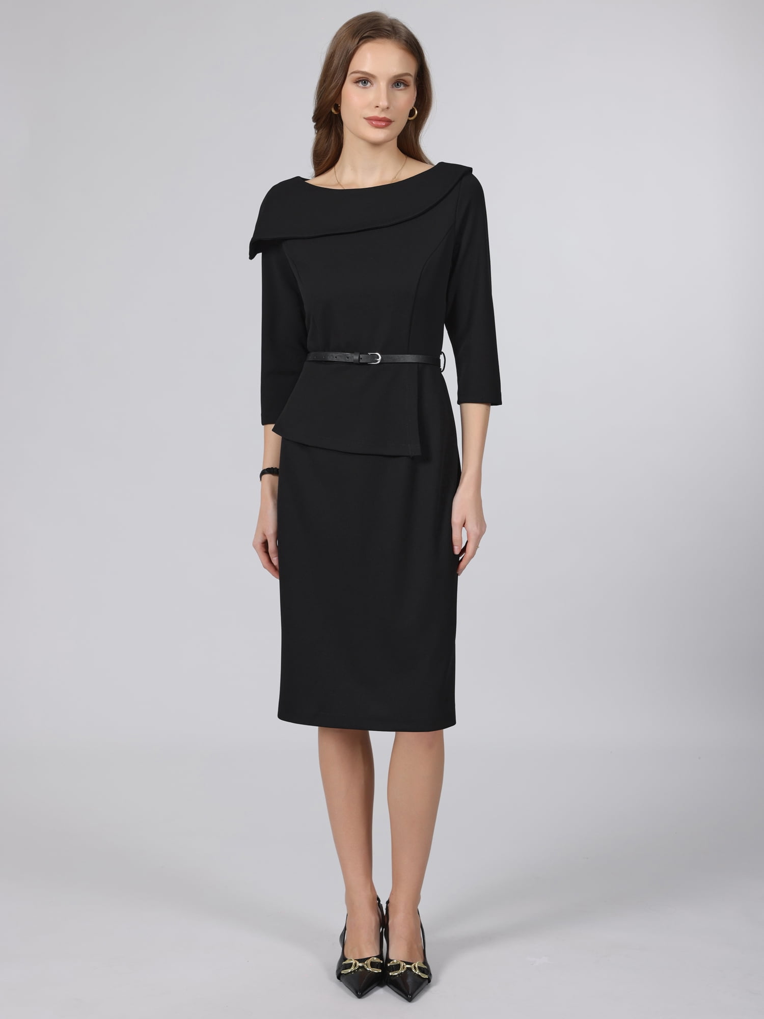 DARING DIVA Women's 3/4 Sleeve Pencil Dress Boat Neck Work Dress 2XL Black