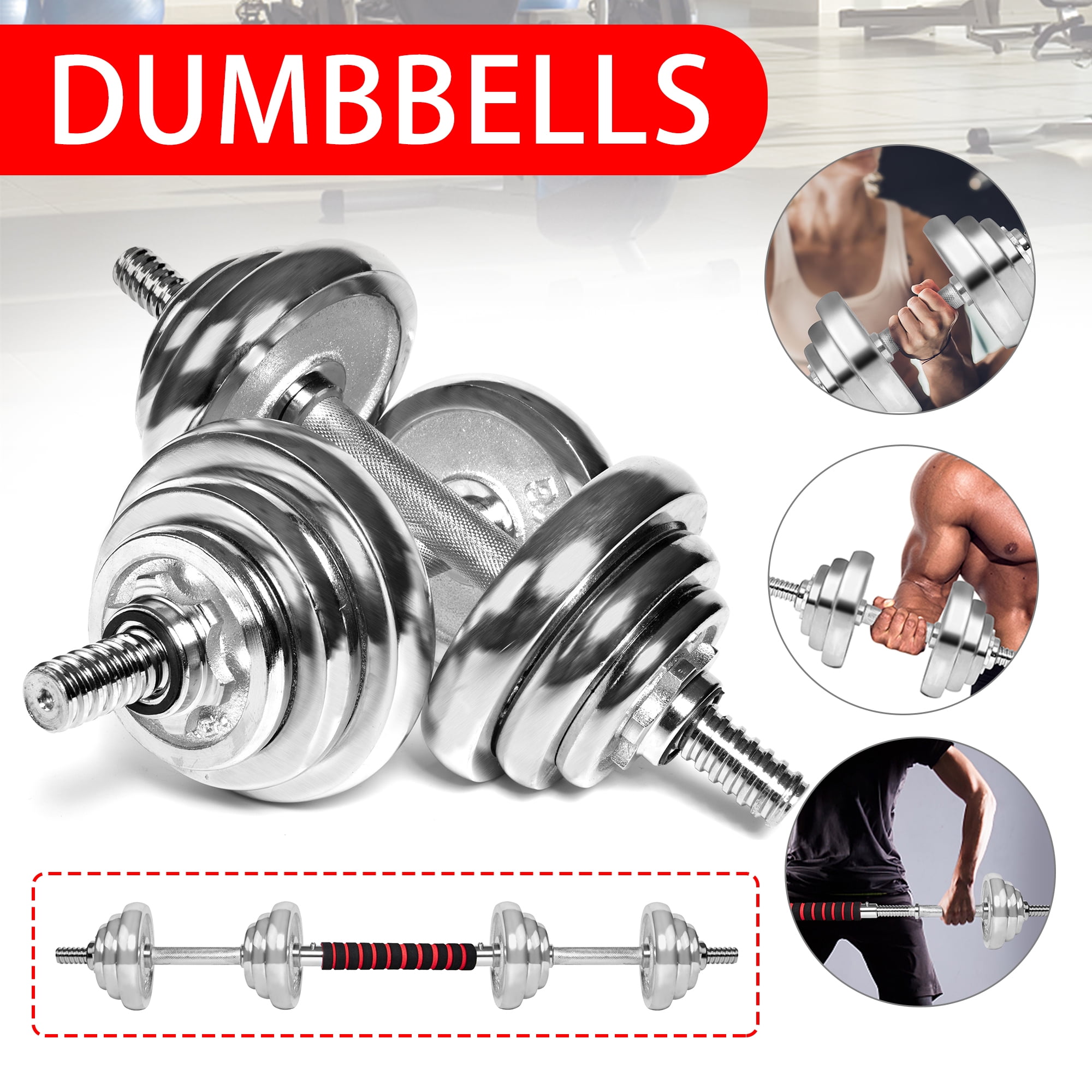 30KG Dumbells Gym Barbell Dumbbell Dip Station Workout Bed GYM UK Weight Bench 