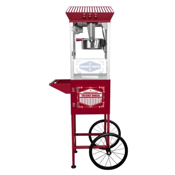 12 Oz Popcorn Machine with Cart, Vintage Movie Theater Popcorn Maker with Stainless Steel Kettle, Popper on Wheels for Home Theater & Parties