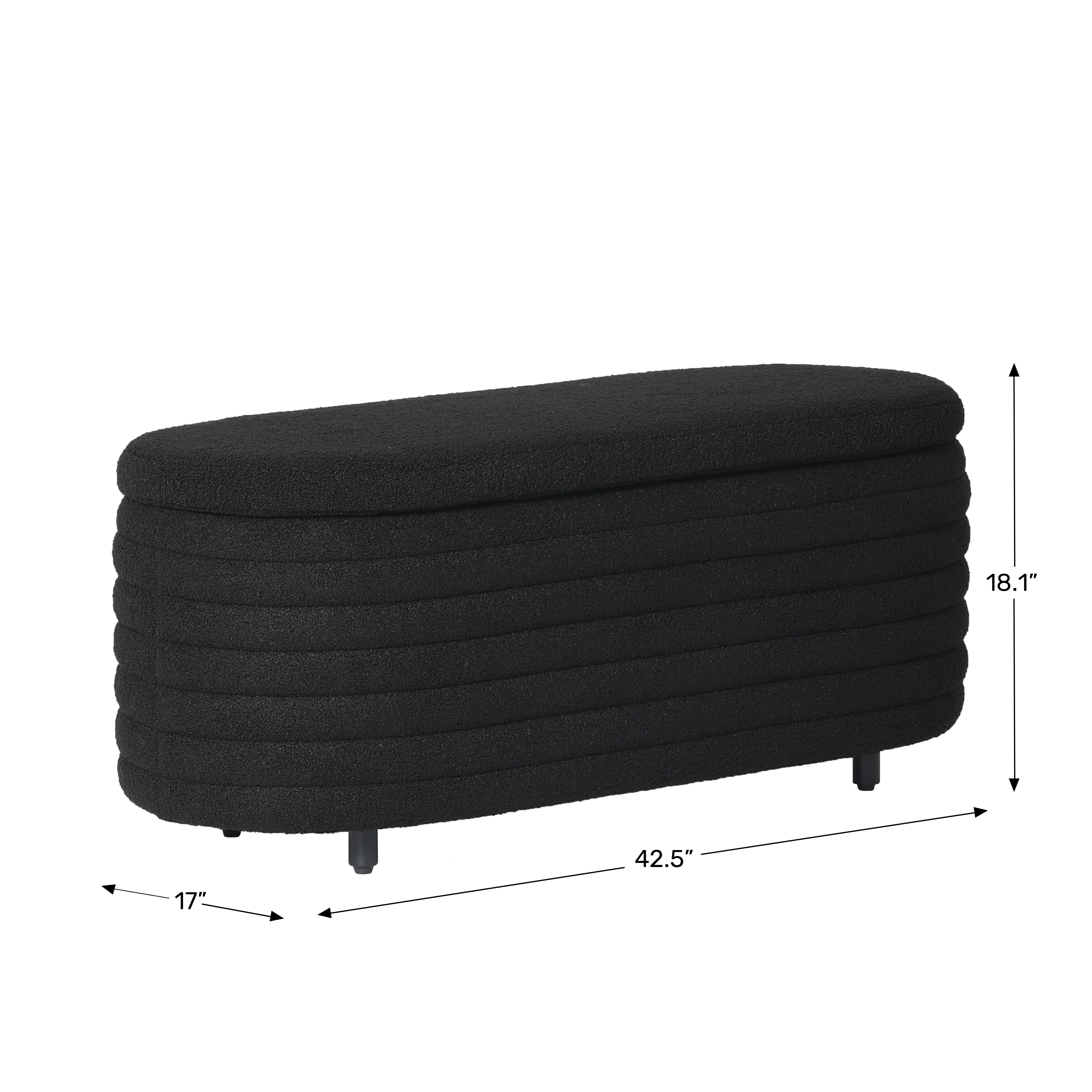 WestinTrends 42" Wide Mid-Century Modern Upholstered Teddy Sherpa Tufted Oval Storage Ottoman Bench, Light Gray