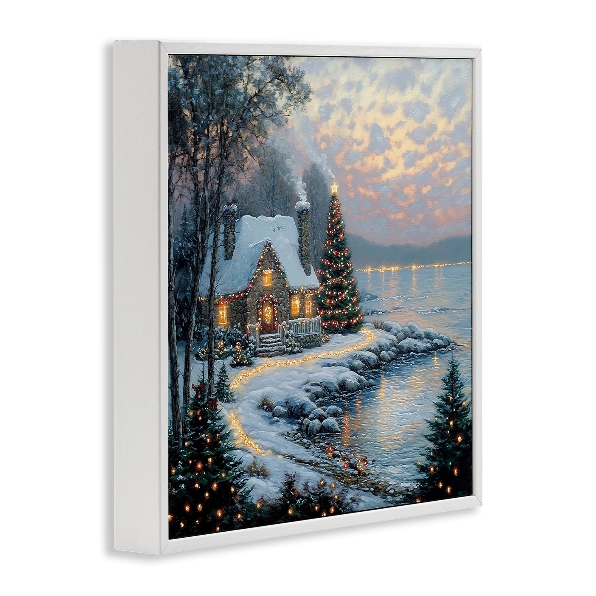 Stupell Industries Snowy Lit Cottage by Lake White Framed Giclee Art, design by Heidi Kuntz