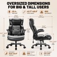 thumbnail image 3 of Qusaphy 800lbs Big and Tall Office Chair, Ergonomic Executive Chair with Reclining Backrest, Spring Cushion Seat, Lumbar Support & Ergonomic Armrests for Home Office and Conference Room, 3 of 12