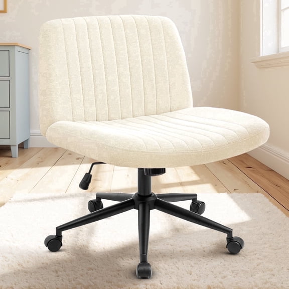 CELTOSS Criss Cross Home Office Chair, Armless Swivel Fabric Desk Chair with Wheels and Foot Pads, Computer Vanity Chair, Beige
