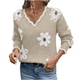 thumbnail image 2 of Wutalume Women's Casual Fashion Floral Jacquard V-Neck Knitted Sweater, Elegant Printed Top, Loose Fit Long Sleeve Pullover for Stylish Everyday Wear,Khaki M, 2 of 7
