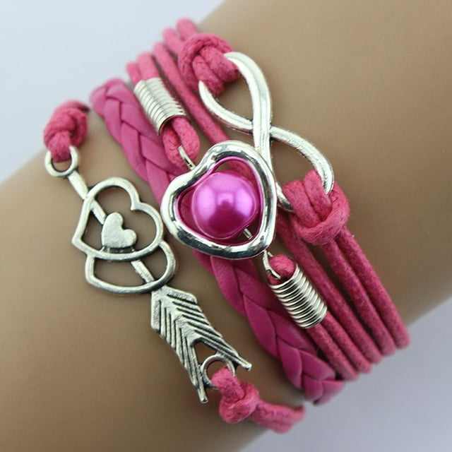 Bracelet à Étages en Corde Rétro à la Mode avec Cœur et Perles Colorées pour le Quotidien, au Design Classique et en Alliage Métallique de Fine Qualité