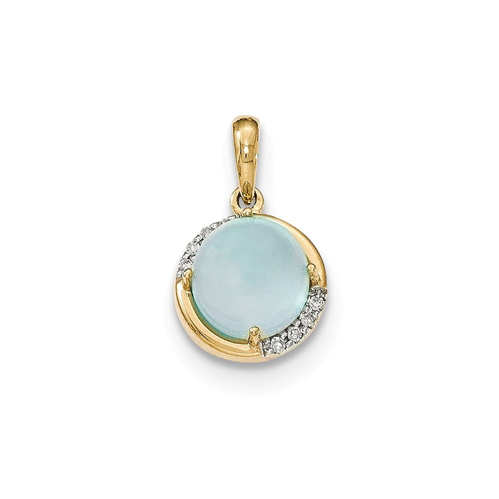 14K Yellow Gold (0.04cttw) Blue Chalcedony and Diamond Pendant by