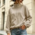 thumbnail image 2 of Women Quarter Zip Sweatshirt Sevevn Quarter Zip Stand Collar Relaxed Fit Fleece Fabric Kangaroo Pocket Drawstring Hem Lantern Long Sleeve For Daily Wear, 2 of 8