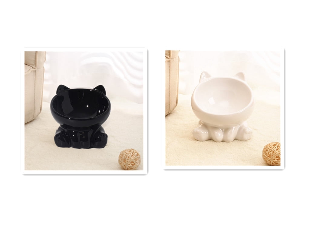 2pcs Ceramic Cat Bowl Oblique Mouth Pet Feeding Bowl, Neck Guard Tilted Food Water Bowl, Anti Choke Non Slip Ceramic Bowl for Cat Puppy Small Dog Indoor Daily Feeding and Drinking Supplies