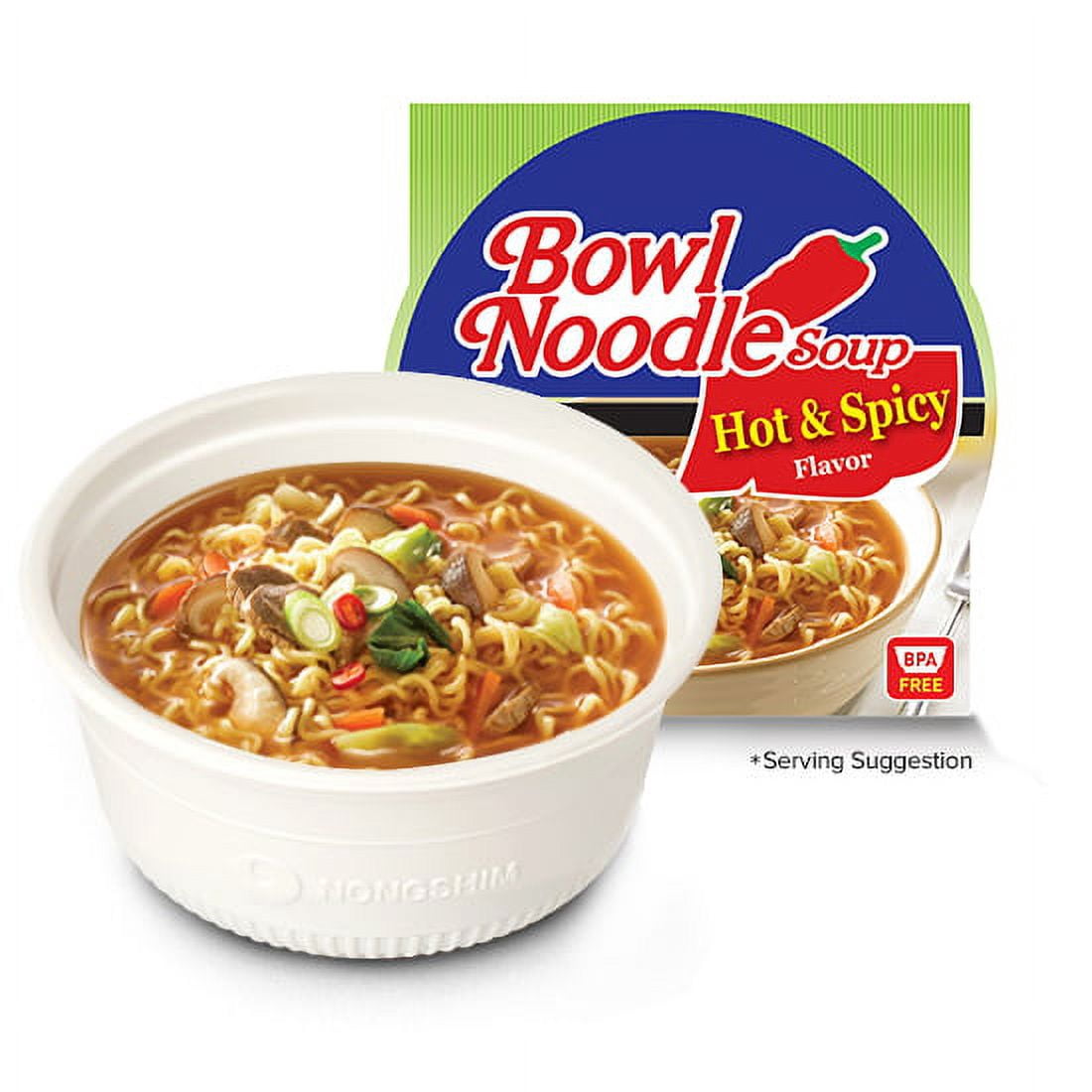Nong Shim Hot & Spicy Bowl Noodle Soup, New 12 Pack. 3.03 oz.
