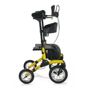Comodità Tipo Stand Up Advance All Terrain Upright Rollator Walker with Seat and Pneumatic Tires, Folding Rolling Walker for Adults and Seniors, 4 Wheel, with Cup Holder and Cane Holder, Modena Yellow
