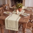 thumbnail image 3 of Sm:)e Beige Table Runner, Hollow Out Laser Cut Solid Color, Seasonal Summer Washable Kitchen Dining Table Decoration for Home Party Decor 13x72 Inch, 3 of 6