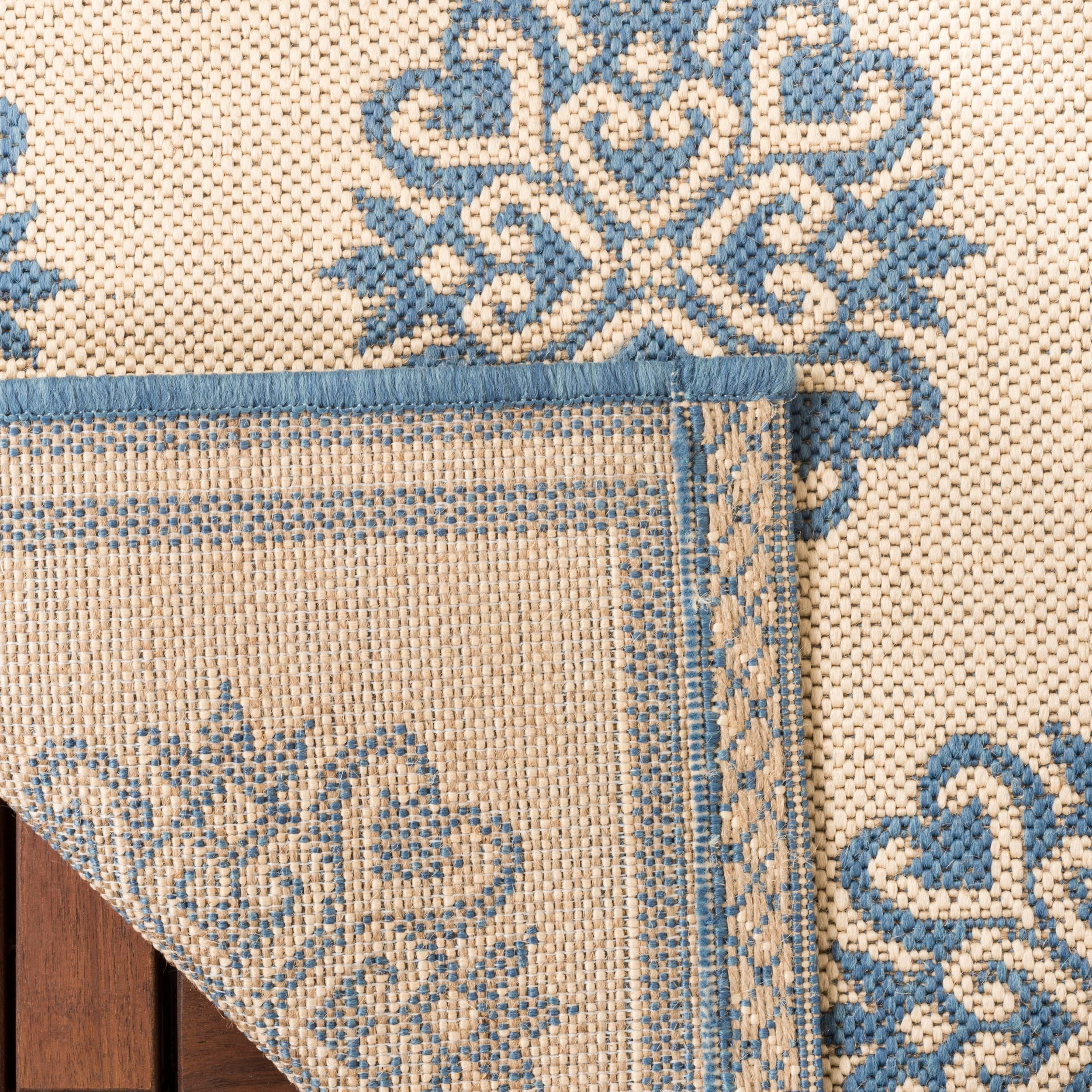 SAFAVIEH Beach House Callahan Geometric Indoor/Outdoor Area Rug Blue/Cream, 7'10" x 10' - Large - Traditional Design, Blue & Creme, Weather Resistant, Non-Shedding & Easy Cleaning, Ideal for Patio, E