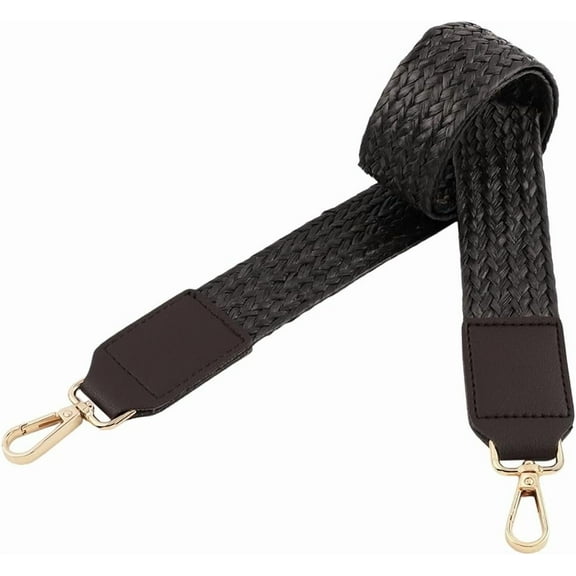 1pc Dark Brown Purse Strap Replacement Wide Woven bag Straps Pu Imitation Leather Raffia Knit bag Handles Belt with Swivel Clasps Bulk for Purse Briefcase Handbags Crossbody Shoulder bag Supply