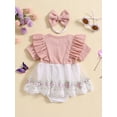 thumbnail image 3 of FEORJGP Infant Girls Romper Dress 3M 6M 12M 18M Newborn Short Sleeve Jumpsuit Flower Embroidery Tulle Patchwork Dress Round Neck Ruffled Bodysuit Dresadband Toddler Cute Sweet Summer Clothes, 3 of 9