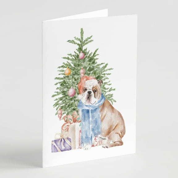 Carolines Treasures CK8213GCA7P Bulldog English Bulldog Design2 Christmas Presents and Tree Greeting Cards and Envelopes