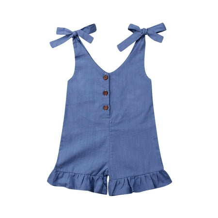 

Mioliknya Baby Girls Summer Sleeveless Romper Lace-up Button Down Ruffled Jumpsuit