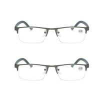 2 PK Men's Blue Light Blocking Reading Glasses - Rectangular Metal Half-Frame - Spring Hinge Readers  2.00