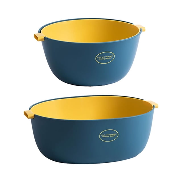 Tignapoo Wuming Versatile Strainer Set for Fruits and Vegetables - Deep Blue, Includes 2 Detachable Drain Baskets with Large Capacity (O: 2000ml, U: 5000ml) - Safe, Durable, and Convenient Kitchen