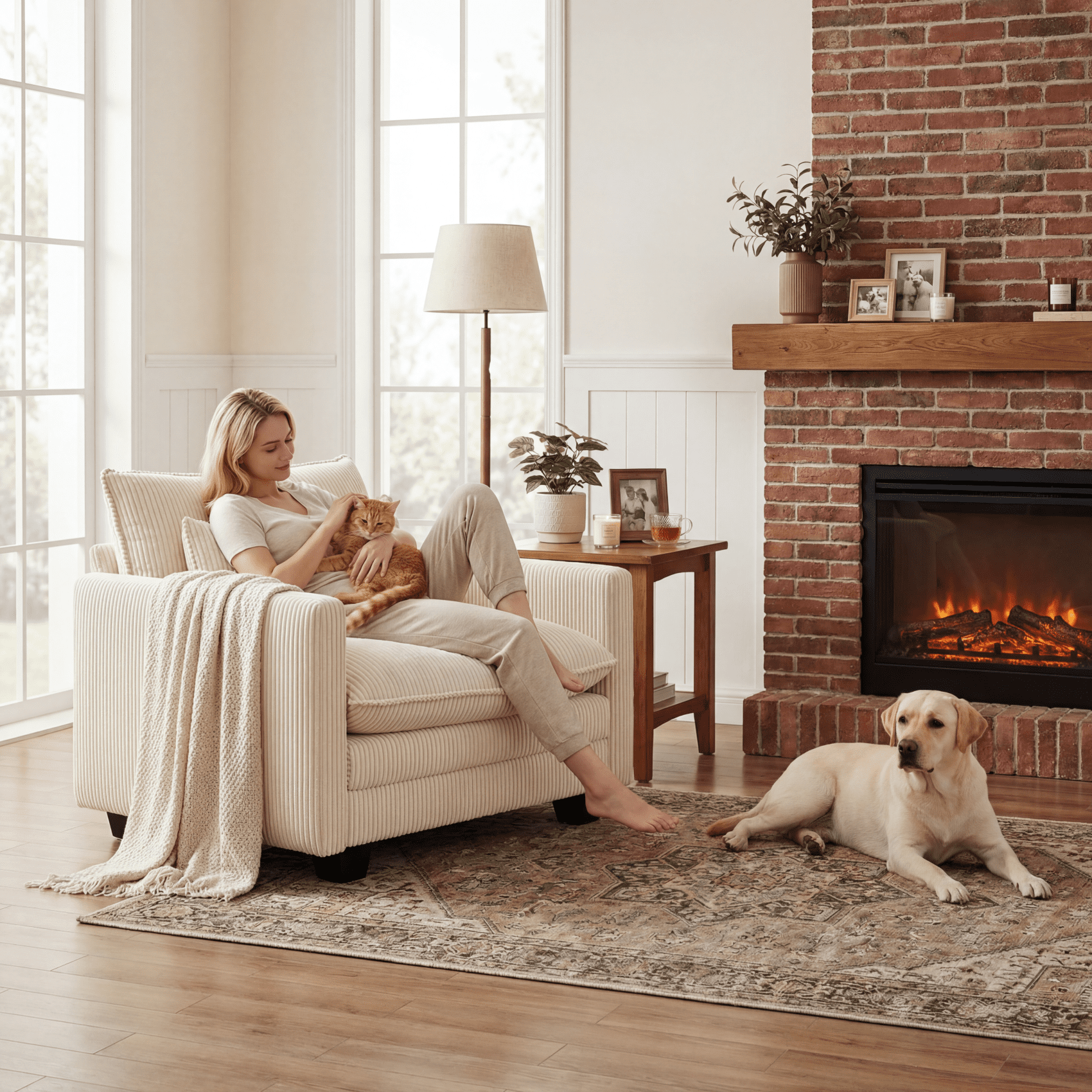 Oversized Single Sofa Chair with Pillow, Noelse Deep Seat Comfortable Cloud Accent Chair, Modern Corduroy Sofa Chair for Living Room Bedroom, Beige