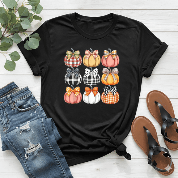 Pumpkin Coquette Bow Fall Halloween Costume Cute Unisex T-Shirt, up to Size 5XL