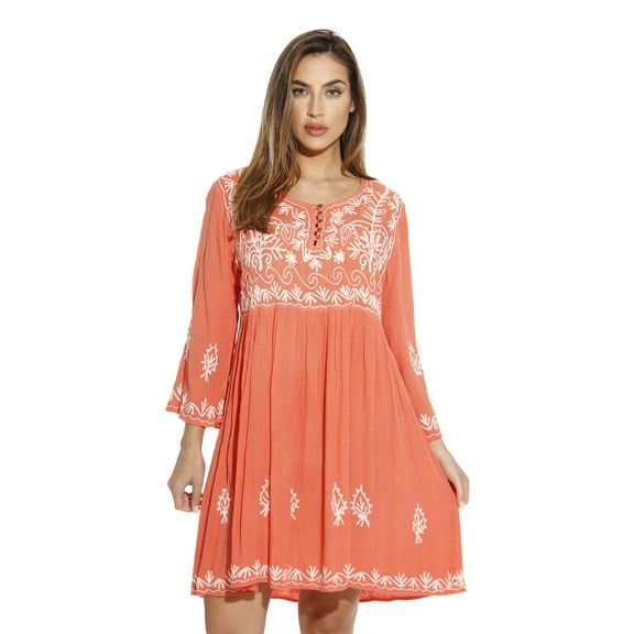 Riviera Sun Women's Tunic Dress - Bohemian Style Beachwear for Comfortable and Stylish Summer Days (Coral, 2X)