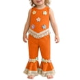 thumbnail image 2 of BRGZLK Toddler Baby Girls Outfit Summer 2026 Cute 3D Crochet Floral Waffle Tassel Tops and Flare Pants Trendy Comfortable Clothes Orange 18-24M, 2 of 8