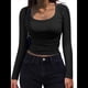 thumbnail image 1 of Camisas de Larga con Cuello Redondo para Mujer, Blusas Informales de Punto Acanalado de Corte Ajustado, Camisetas Básicas de Trabajo para Verano y Otoño. Negro XS, 1 of 9