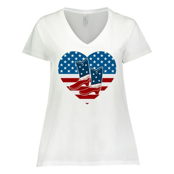 Inktastic USA Cowboy Boots Patriotic Women's Plus Size V-Neck T-Shirt